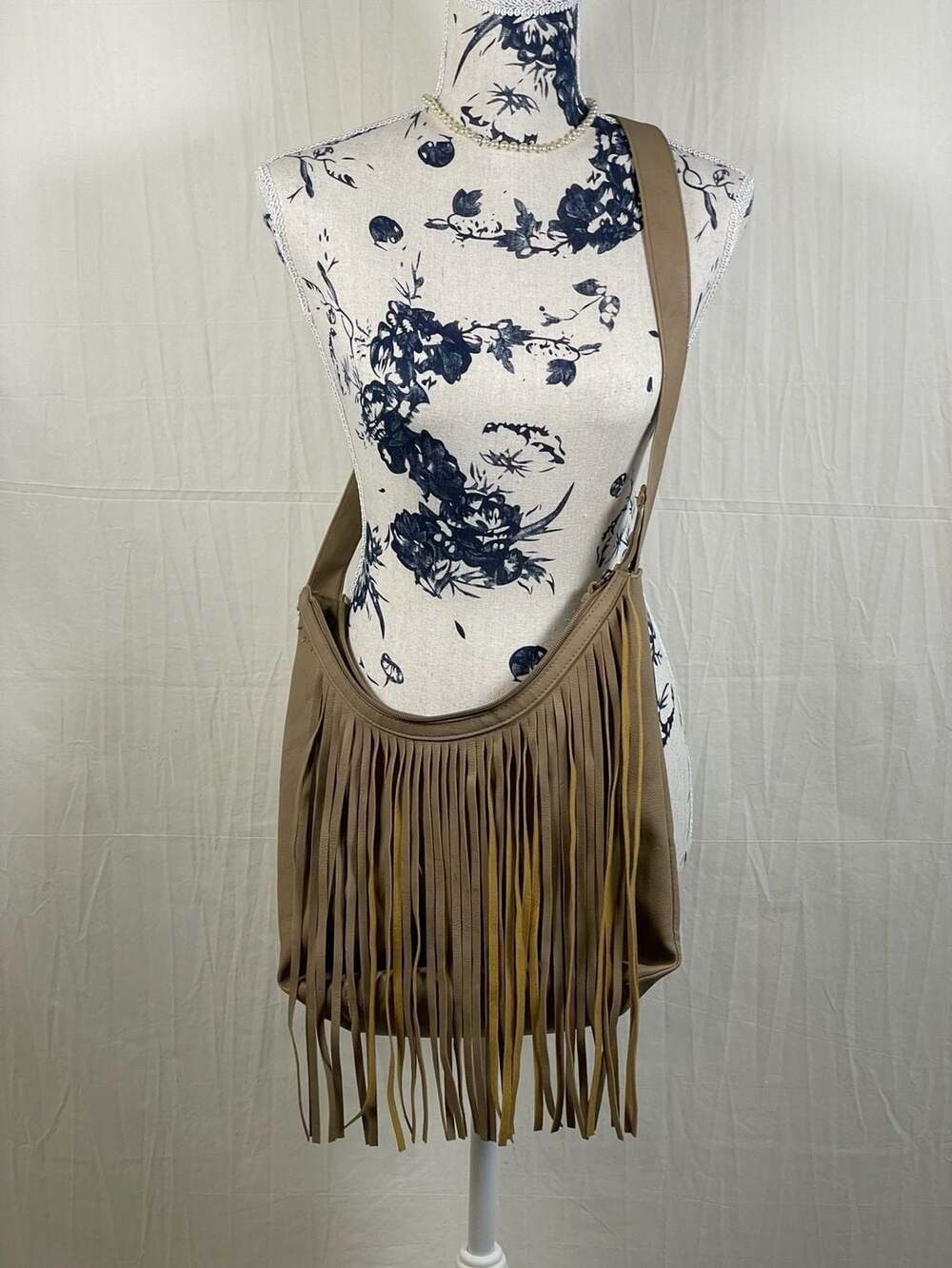 LULU Tan Faux Leather Fringe Crossbody Bag, Boho Chic Fringe Hobo